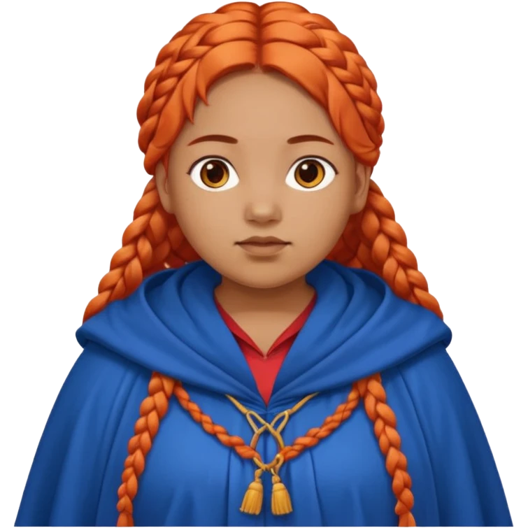 red orange braids hair girl, tan skin, fat, wear blue cloak emoji
