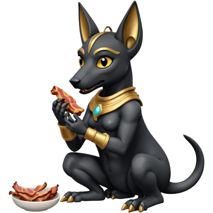  Fit mean Short-eared Black fur beautiful female robo anubis puppy statue gargoyle posed biting bacon  emoji