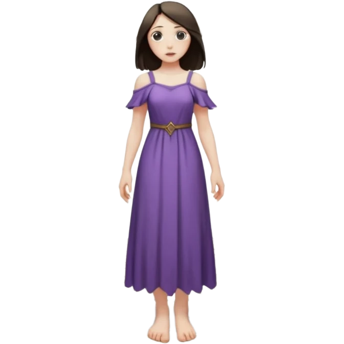 Female figure standing barefoot in ruined cathedral, dress slipping from shoulder emoji