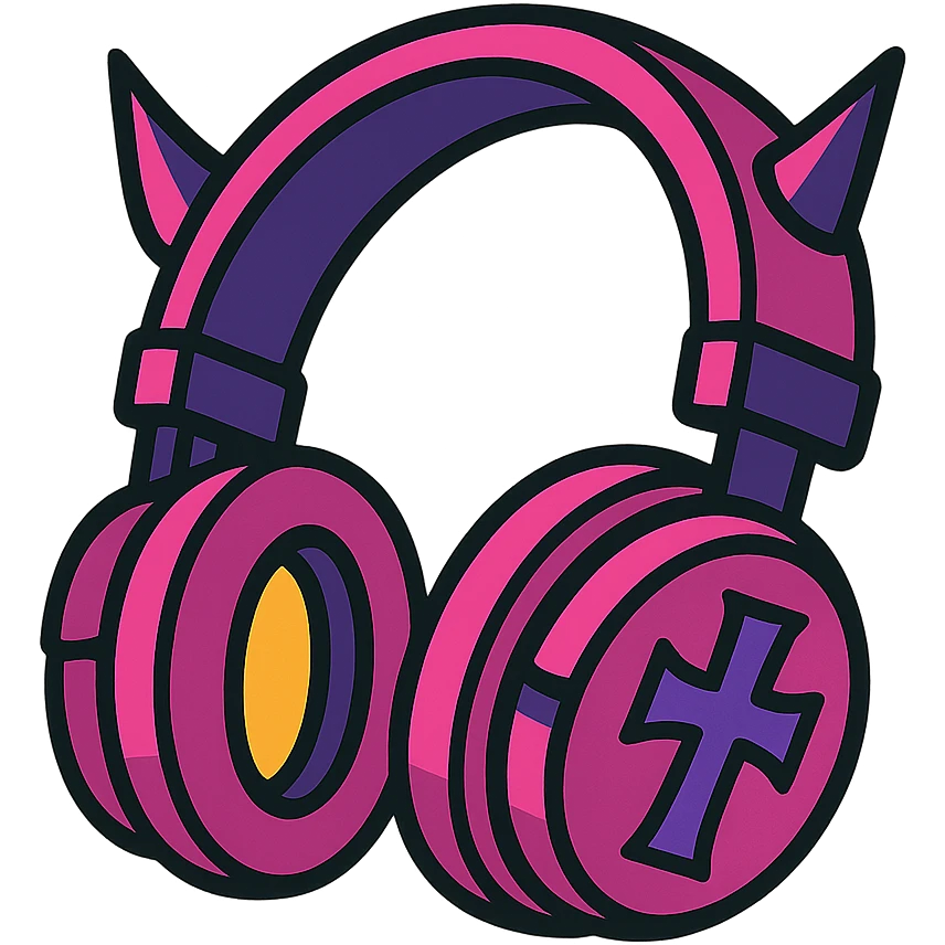 pink gothic headphones with exaggerated gothic features and bold colors in vibrant toon style emoji