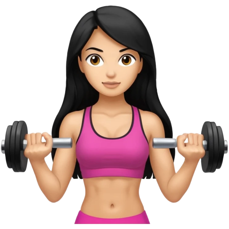 mujer fit con pelo negro largo y sosteniendo 2 mancuernas emoji