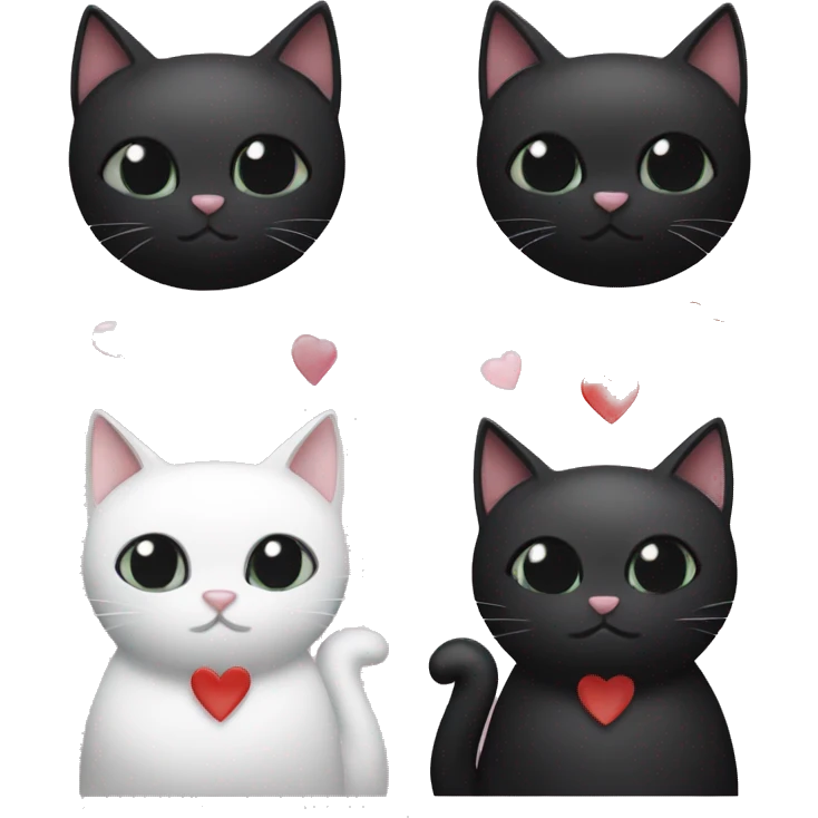 Black cat & black and white cat with hearts emoji