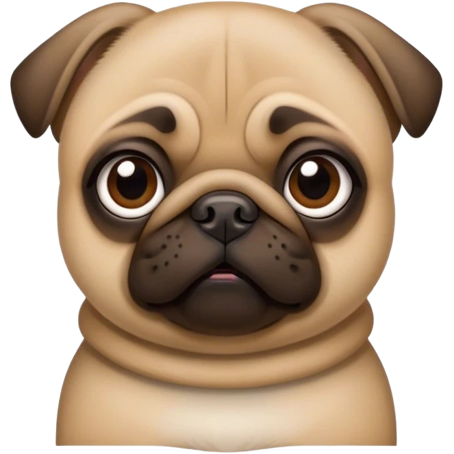 Cinematic Comical Fawn Pug Portrait Emoji, Head tilted dramatically with an exaggeratedly amused expression, featuring a glossy fawn coat with a smooth finish, wide, expressive dark eyes filled with playful disbelief, Simplified yet hilariously expressive features, highly detailed, glowing with a slightly sassy glow, high shine, dramatic yet playful, stylized with an air of cheeky mischief, bright and endearing, soft glowing outline, capturing the essence of a spirited and over-the-top companion, so meme-worthy it feels like it could side-eye its way into internet fame instantly! emoji