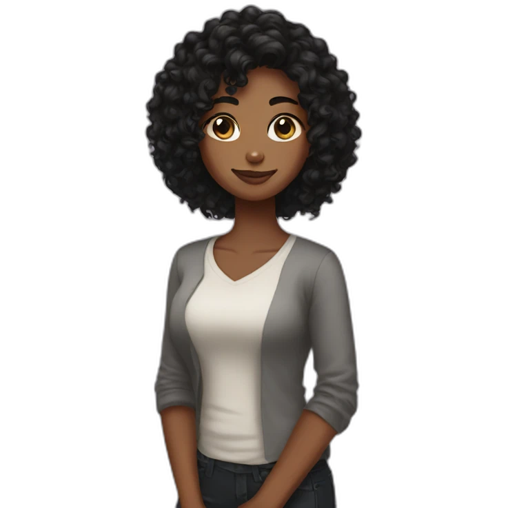 woman brown skin long black curly hair with black cat emoji
