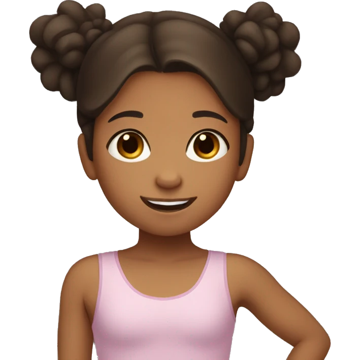 Little girl with dark brown hair, tan skin, and brown eyes doing gymnastics emoji