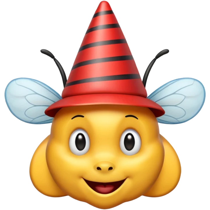 Bees with red Birthday Hat, Happy bee with striped party hat emoji