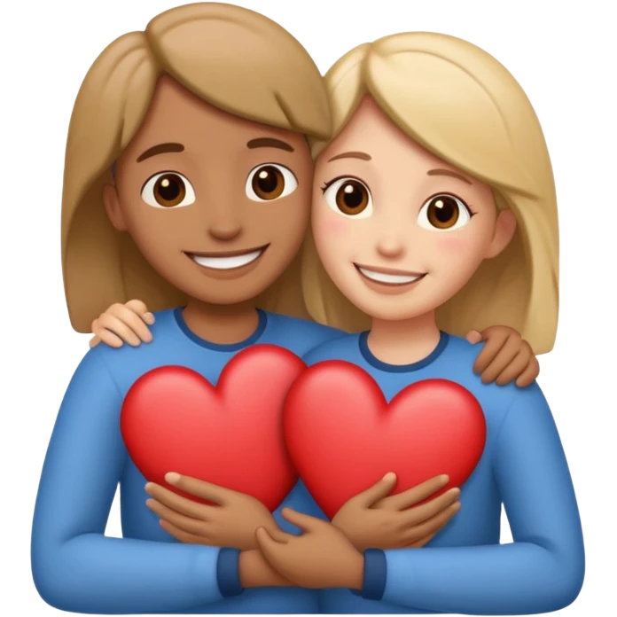 two non descript people hugging with hearts emoji