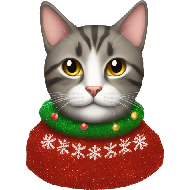 cat wearing christmas sweater and a glitter beard emoji