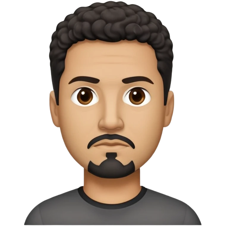 Hispanic man in his late 40s with tan skin. Square face with defined jawline. Serious expression with focused dark eyes. Black goatee with some gray. Short curly dark hair. Professional demeanor. Wearing a black shirt. emoji