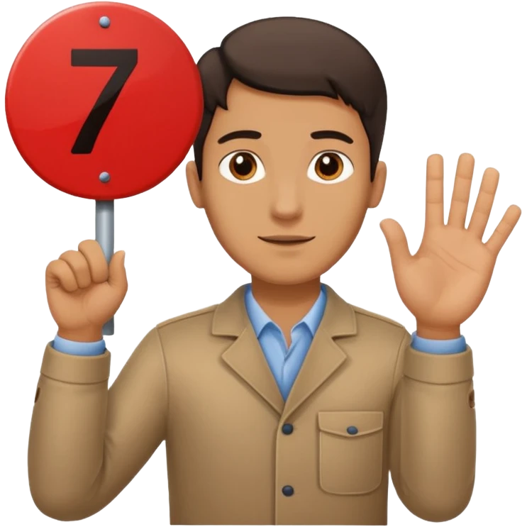 Un bonhomme tenant une pancarte avec le numéro 6 dans la main gauche et une pancarte avec le numéro 7 dans la main droite  emoji
