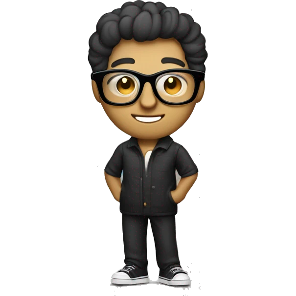 "Design a 'Cinephile' emoji featuring a cool character with film reel eyes, wearing stylish black glasses. Add a small clapperboard and popcorn bucket in the background, capturing the essence of movie lovers with a sleek and cinematic vibe." emoji
