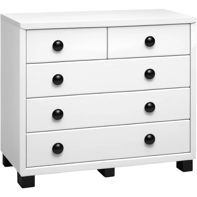 A sleek white 6-drawer on top of the other chest with round black knobs — essentials with minimalist charm. ikea inspire emoji