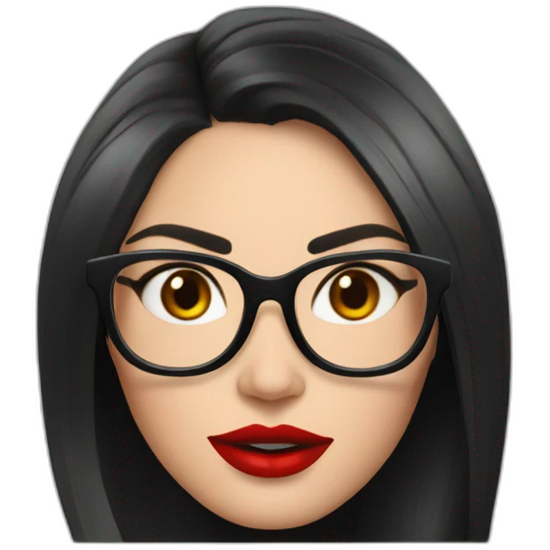megan fox in a suit with big black glasses, showing a red card, realistic emoji