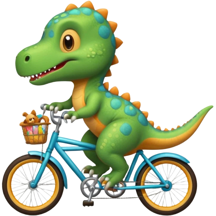 Baby dinosaur and  puppy riding a retro bike  emoji