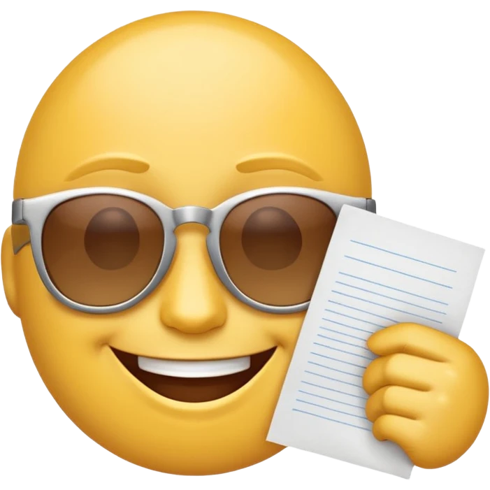 Голова Смайлика в крутых очках, держит листок на котором написано «druppi sale” и улыбается,аж искры от улыбки emoji