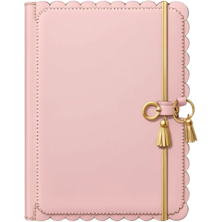a soft pink journal with scalloped edges, tiny gold dot details, and a small tassel charm, cozy and elegant stationery vibe emoji