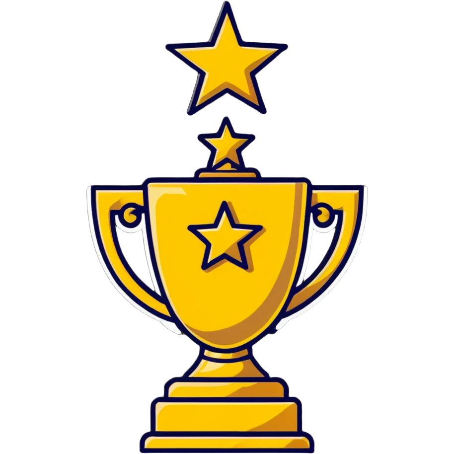 gold trophy with five stars above it emoji