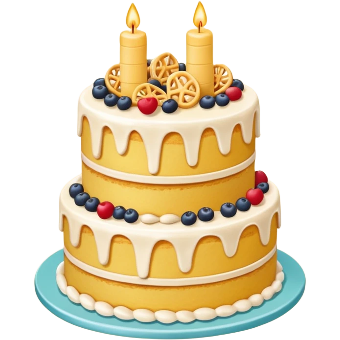 a-big-three-tiered-yellow-cake-with-some chaco chips add ons emoji