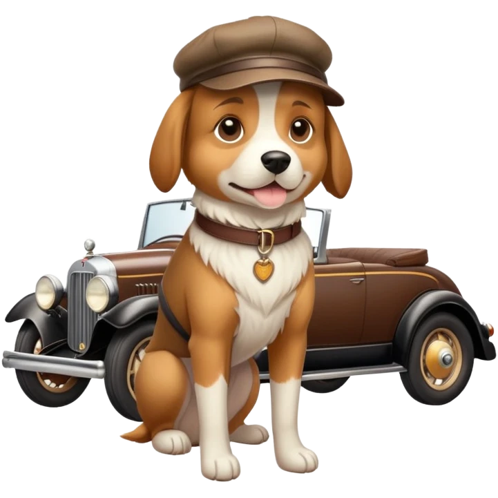 Perro con gorra y auto emoji