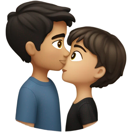 White girk with brown hair kissing a Hispanic boy who has black short hair emoji