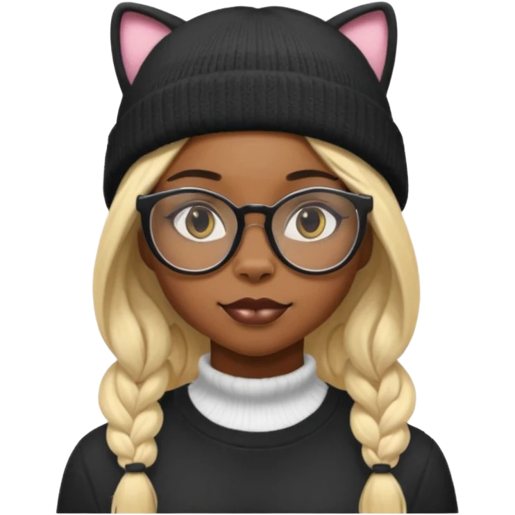 black skin, Blonde girl wearing cat  glasses and beanie, long hair emoji