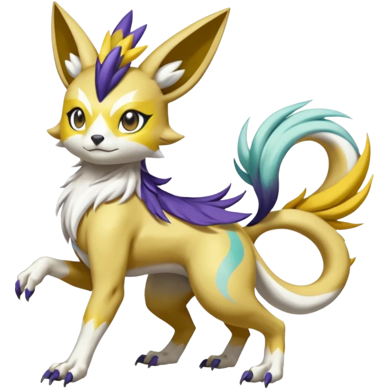 Colorful Skilled Adept Graceful Asian Painted Garurumon-Meloetta-Renamon-fusion-hybrid-creature (full body) emoji