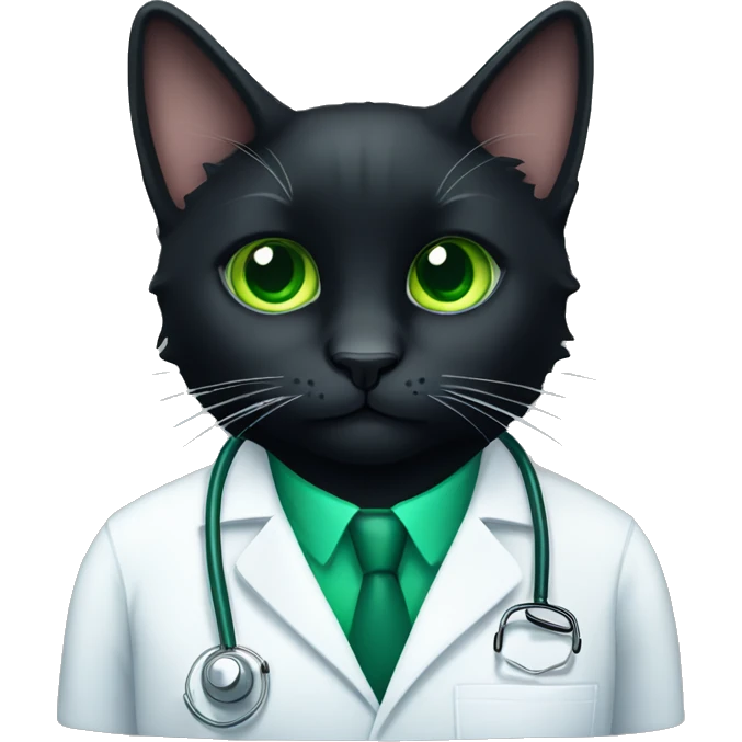 Fluffy black cat doctor with green eyes emoji