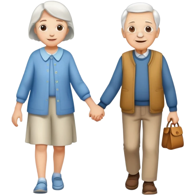a child holding hands with an elderly person, walking together, cheerful and caring emoji