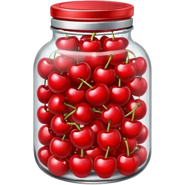 Realistic glass jar with silver metallic lid filled with maraschino cherries inside of it. emoji