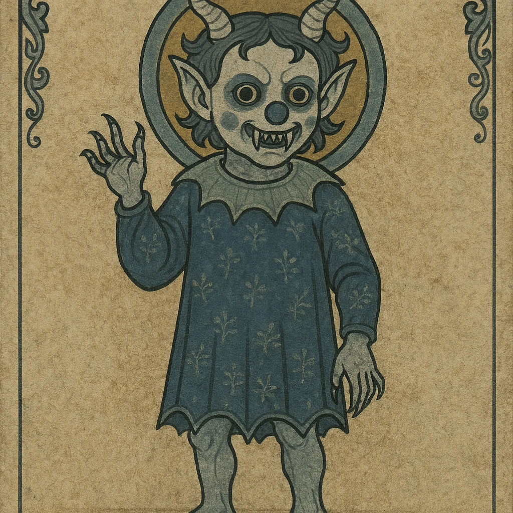 child demonic clown with horns and fangs, dark gothic illustration style emoji