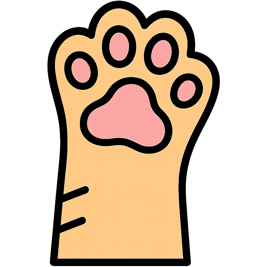 Cat paw reaching forward with pink pads, gentle feline paw with soft pink cushions emoji