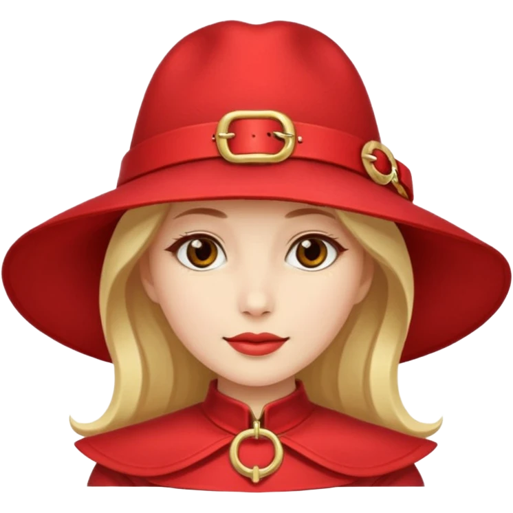 Woman with red wide-brim hat and gold buckle.








































 emoji