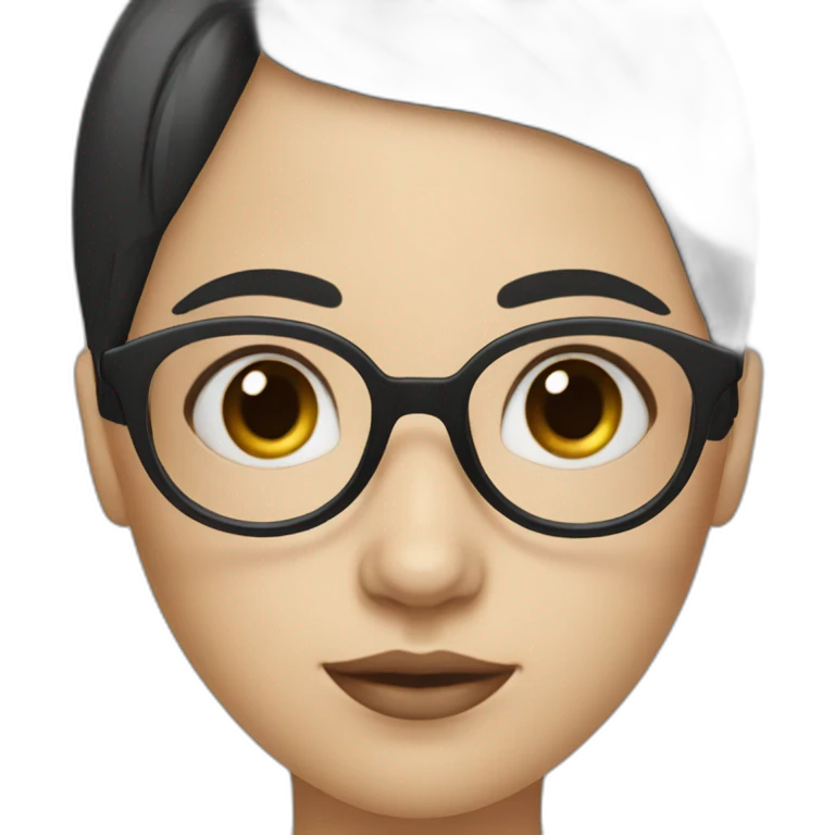 girl with blue eyes , black hair fringe ,white skin and a little cheek and glasses emoji