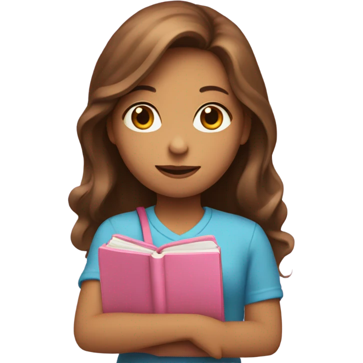 Girl with long brown hair holding one pink math book emoji