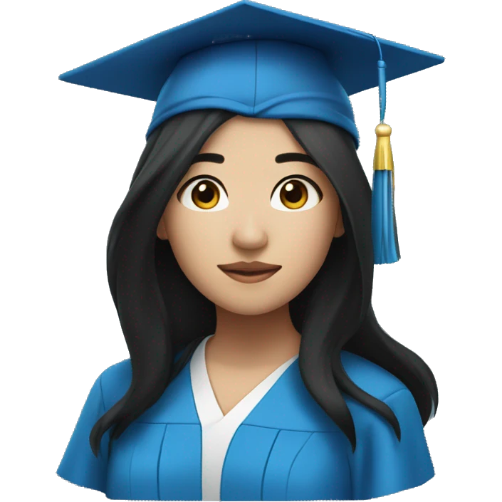 asian girl wearing blue graduation cap with long black hair emoji