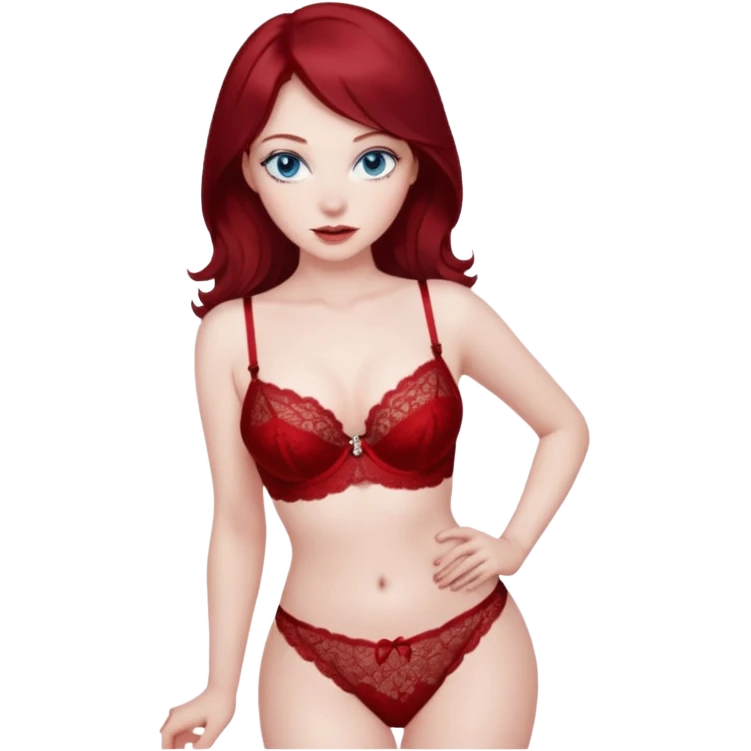 MILF very full figure dark red hair blue eyes pale skin lingerie emoji