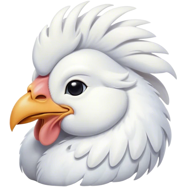 Meme-Worthy Cute Sleeping White Rooster Portrait Emoji, Head resting peacefully with a contented smile, showcasing a robust build and a luxuriously soft pure white plumage, eyes shut in a serene, restful nap, Simplified yet hilariously adorable features, highly detailed, glowing with a soft, drowsy light, high shine, relaxed and utterly lovable, stylized with an air of playful laziness, bright and heartwarming, soft glowing outline, capturing the essence of a comically sleepy rooster, so meme-worthy it feels like it could instantly become the next viral sensation of adorable slumber! emoji