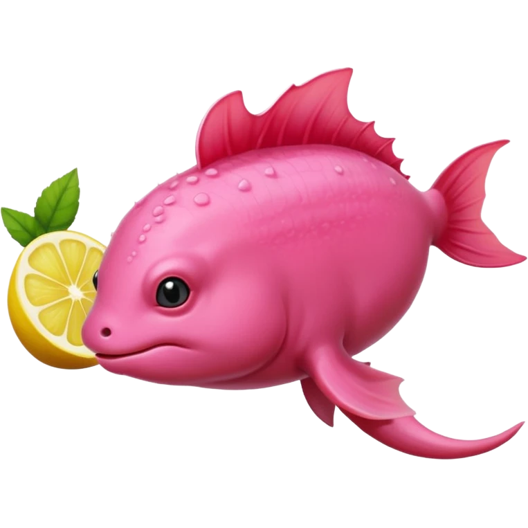J’aimerais un Axolotl en dessin anime un peu rose qui mange un citron emoji