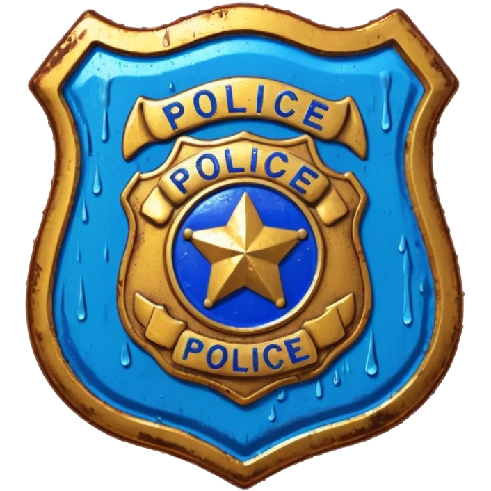 synthwave - aesthetic brilliant divine lighting, oil paint - vintage police badge rusty and wet from the rain emoji