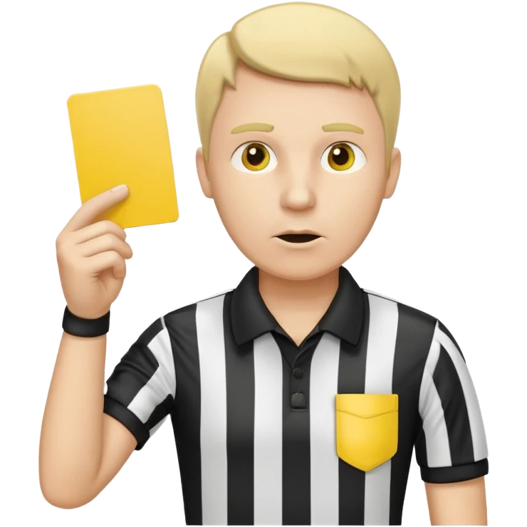 A serious referee blowing a whistle, holding a yellow card up. emoji