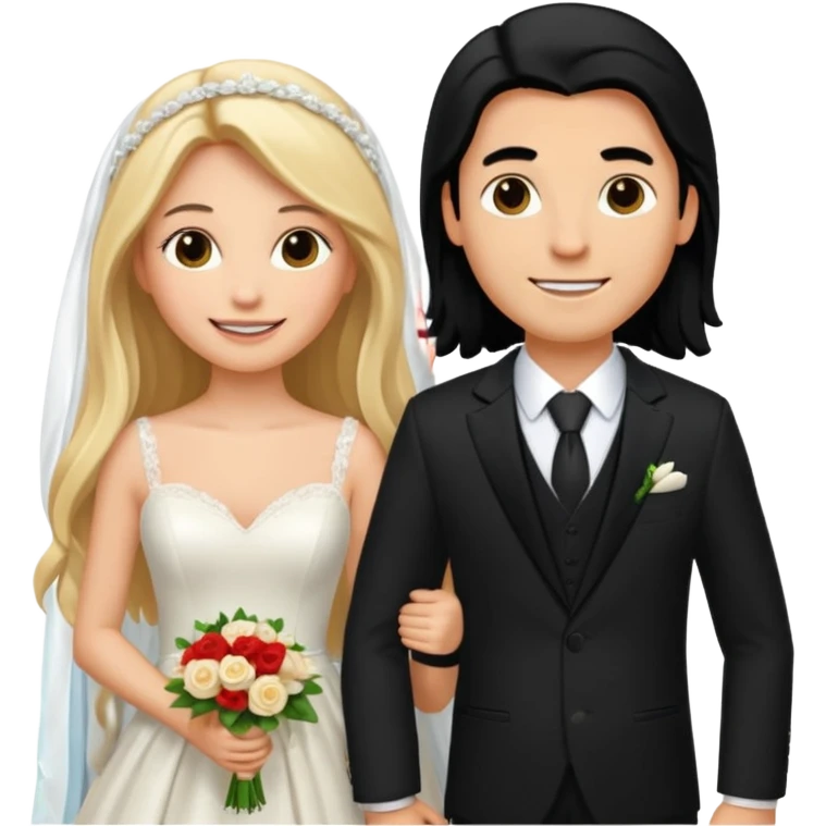 Happy Wedding couple blonde bride long hair and long black hair Chinese groom


 emoji