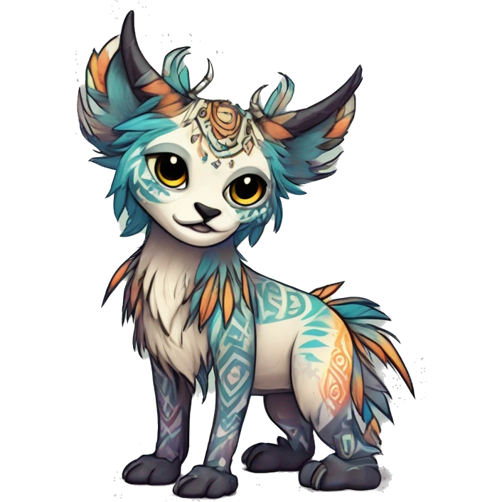 cute Kawaii edgy ethereal shy epic tribal fantasy animal fursona Fionbri creature by griffsnuff & LiLaiRa & Falvie with exotic colors with intricate patterns full body emoji