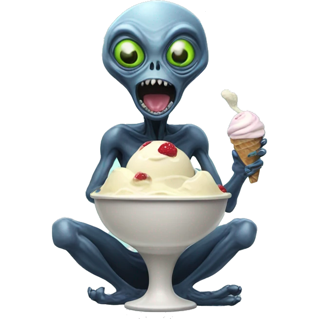 Alien eating a bowl of ice cream emoji