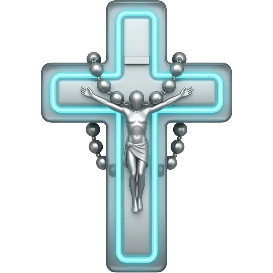 cruz sagrada prata vidro neon com rosário prata vidro neon emoji