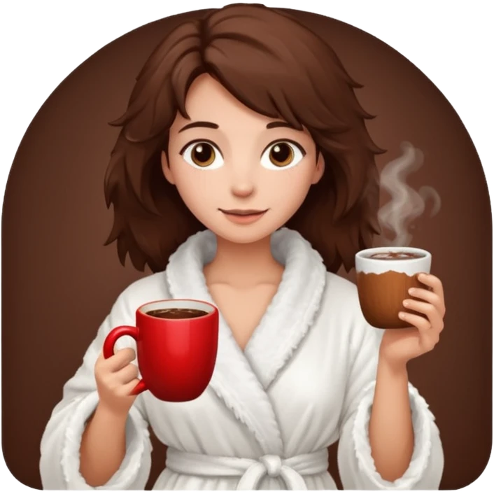 {
      "type": "human",
      "look": "fluffy robe woman, messy hair, holding cup of cocoa",
      "description": "a woman in a fluffy robe with messy hair, holding a cup of cocoa"
    } emoji