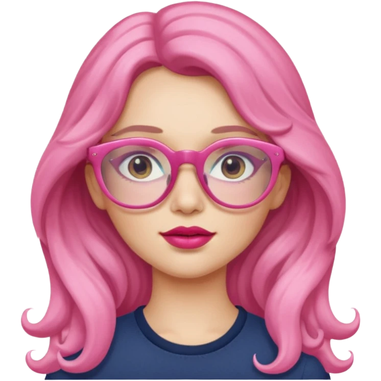 Alta , cabelo grande ondulado , óculos rosa , labios rosados , pele clara emoji