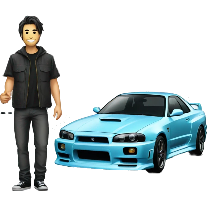 Katanasword with a R34 skyline in the back emoji