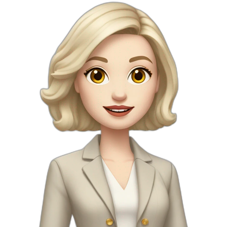 pale skin woman with ash blonde Straightened bob Hair, White Spacious classical jacket, beige palazzo Arrow pants and gray blouse holding a color palette in the hands emoji
