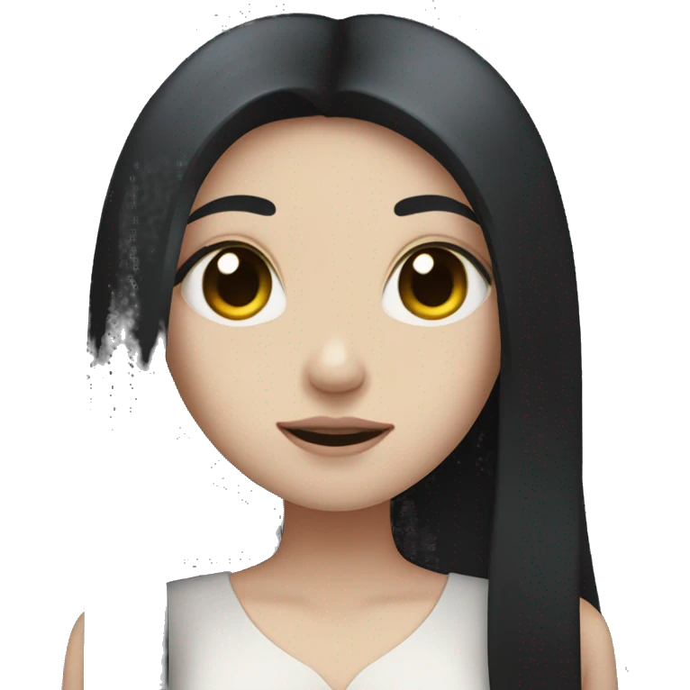 Pale girl with long black hair holding black heart in her hands  emoji