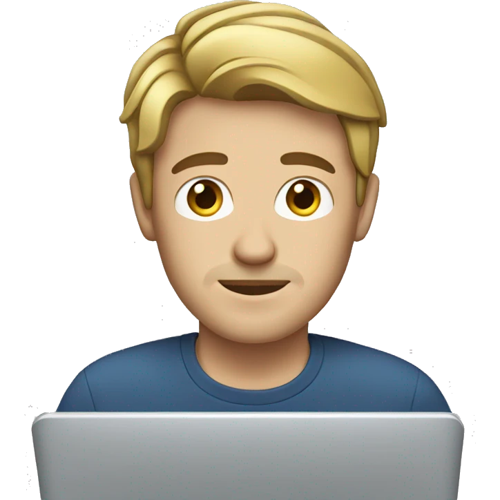 Man with brown hair and blonde tips working on laptop emoji